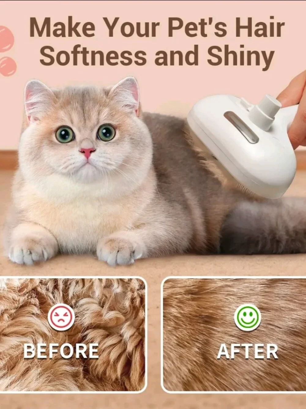 NEW Steam Brush for Pets Long Short Haired, 3-in-1 Spray Dematting Comb